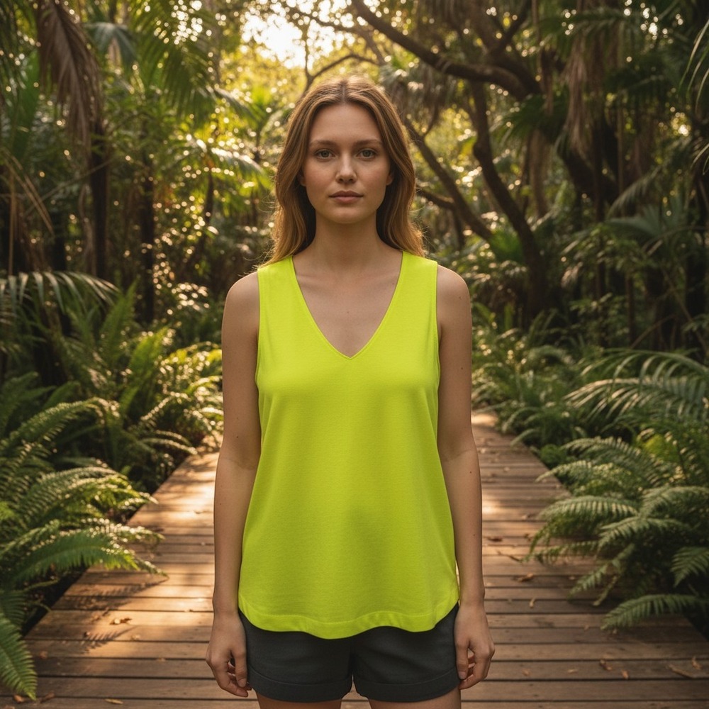 J.Crew Factory V-Neck Sleeveless Top Women 10 Bright Kiwi Crepe Y2K Preppy B8936